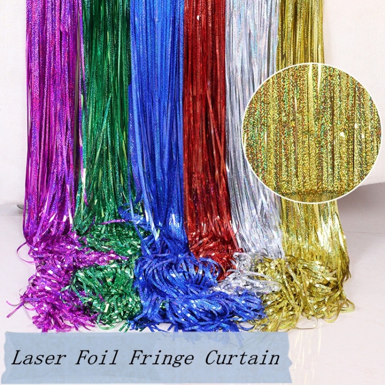 2 pcs Laser Rain Tinsel Foil rideau d'anniversaire Décoration de fête d' anniversaire Mur à glands, taille: 1x2,5 m (bleu clair)