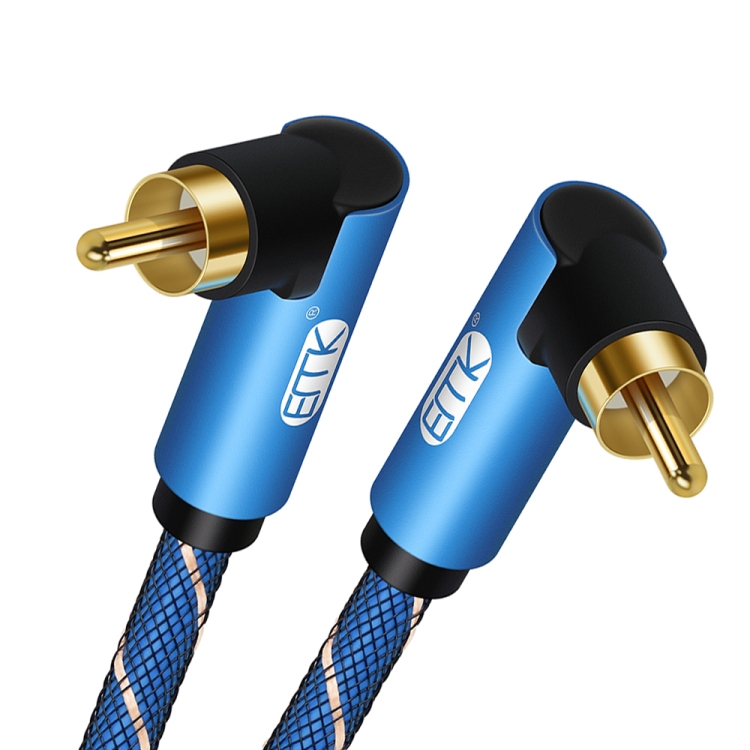 EMK Cable de audio trenzado de nailon macho a macho dual de 90 grados, longitud del cable: 0,5 m (azul) - B1