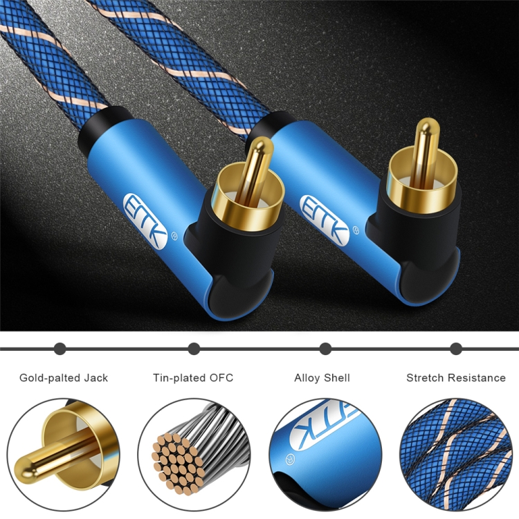 EMK Cable de audio trenzado de nailon macho a macho dual de 90 grados, longitud del cable: 0,5 m (azul) - B3