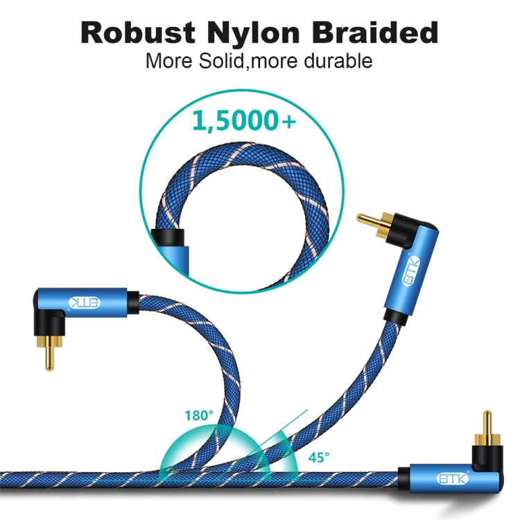 EMK Cable de audio trenzado de nailon macho a macho dual de 90 grados, longitud del cable: 0,5 m (azul) - B4