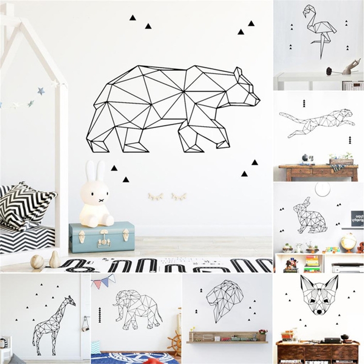 Geometria Animali Adesivi Murale Vinile Decorazione della camera  Decorazione soggiorno Camera da letto Adesivo da parete per la camera per  bambini Decor Decalcomania carta da parati (Testa Geometrica Lupo)