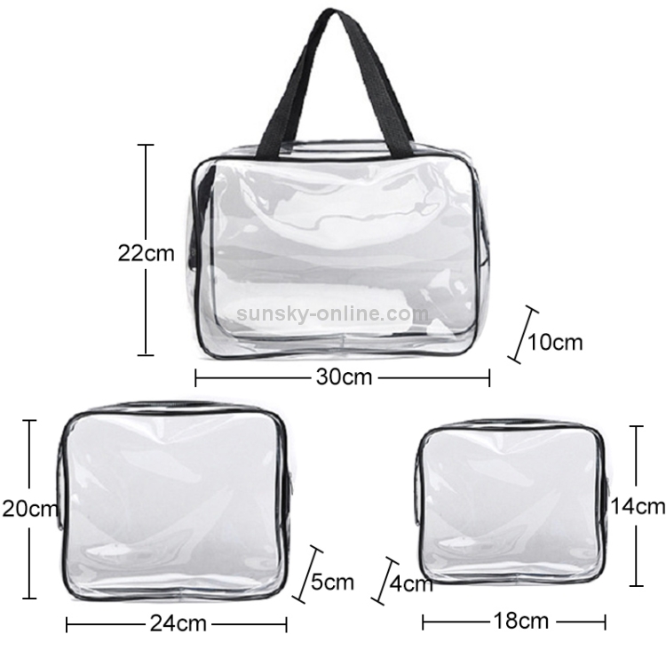 Sac de rangement de maquillage transparent imperméable à l'eau de sacs en  PVC à look zippé, taille: ensemble de 3 pièces (noir)