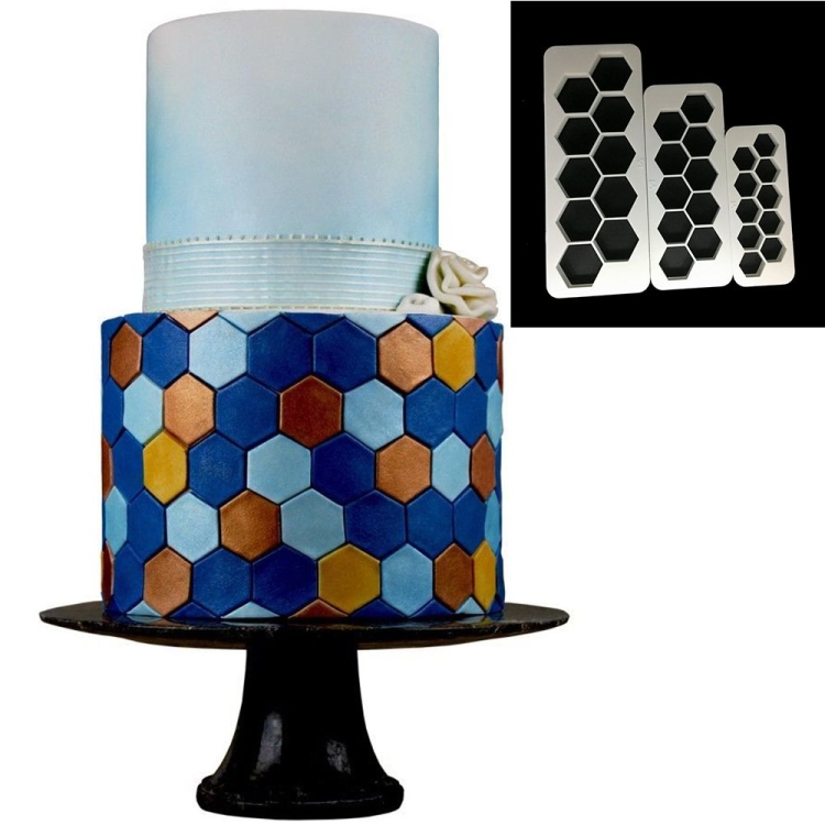 2 PCS Chocolate Cake Geometric Puzzle Embossed Strip Foundation Shape Graphic Biscuit Mold Stamping Tool(Hexagon)