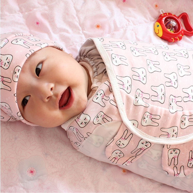 Spring Summer Cotton Baby Infant Bags Towels Sleeping Bags Knitted Cloth Cap Set, Size:S (50x70 CM)(Pink Rabbit)