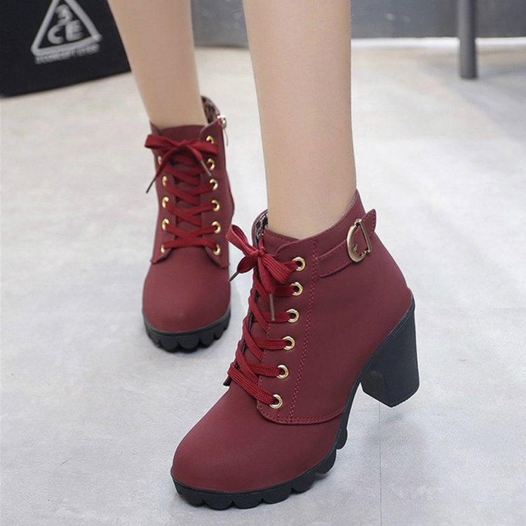 Fashion Square High Heels Solid Color Sneakers Women Snow Boots