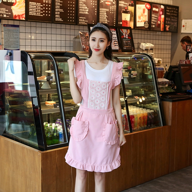 2 pezzi grembiule principessa cucina donne abiti da lavoro grembiule  caffetteria, specifica: grembiule senza maniche (rosa)