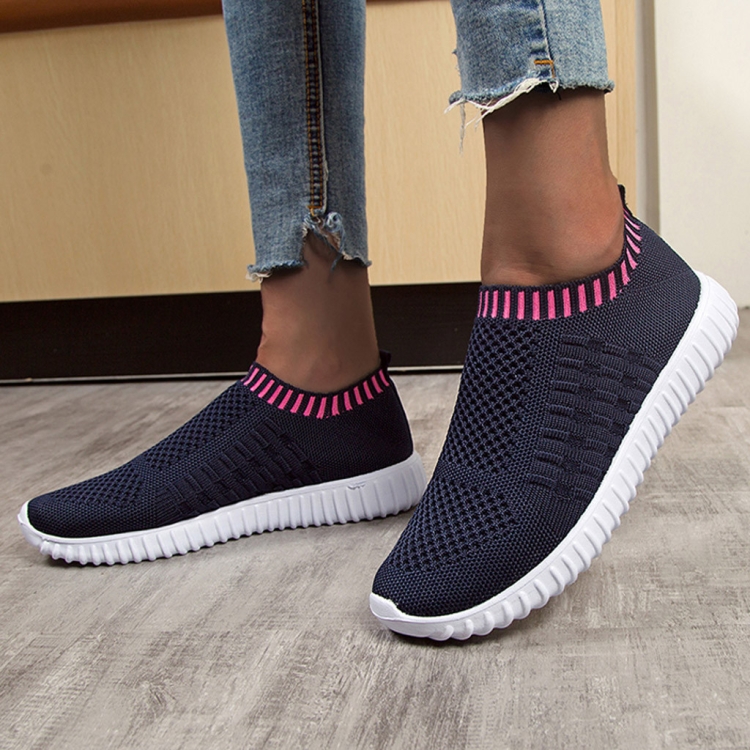 Grande Taille La Tendance Des Femmes Chaussures Sports Sauvages Loisirs Volant Chaussures De Course Pointure 37 Bleu Profond