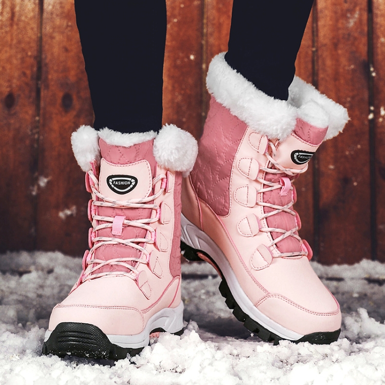 Botas altas más botas de nieve cálidas gruesas de terciopelo, tamaño: 36  (rosa)