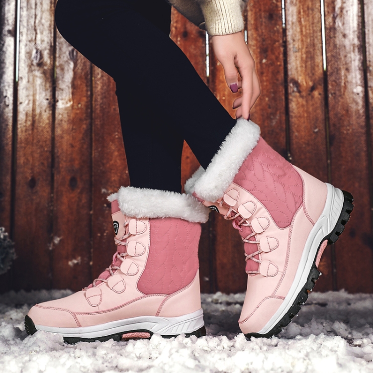 Botas altas más botas de nieve cálidas gruesas de terciopelo, tamaño: 36  (rosa)