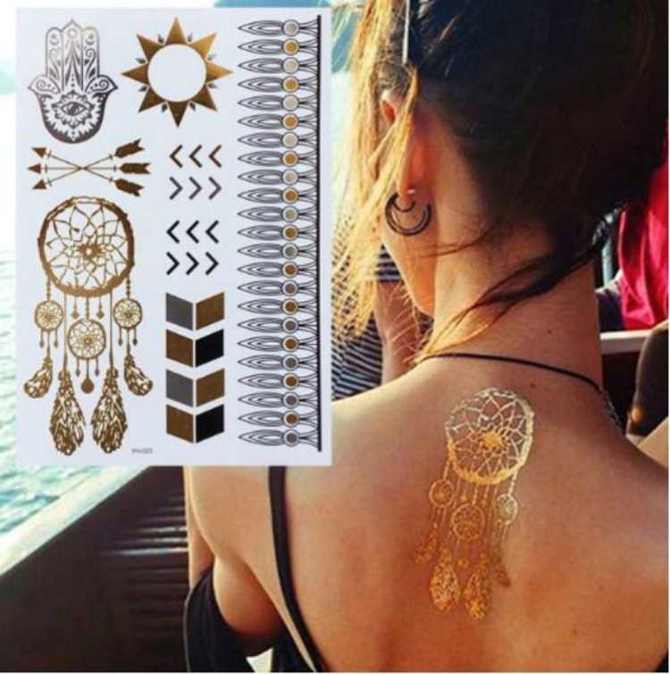 Hình xăm dán ánh kim, miếng dán xăm nhũ tạm thời henna tatoo vòng tay