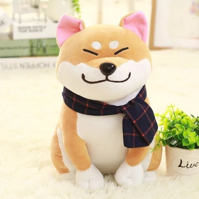カップルスカーフ柴犬犬ぬいぐるみ、カラー：グレー、サイズ：25cm