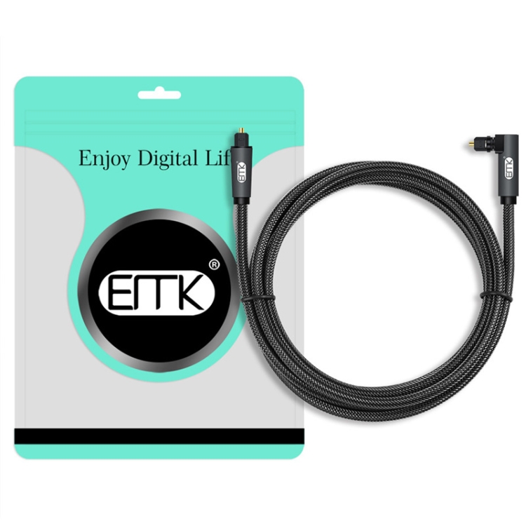 EMK Cable de audio óptico de malla tejida de nailon con enchufe giratorio de 360 grados en ángulo recto ajustable giratorio de 90 grados, longitud del cable: 1 m (negro) - B5
