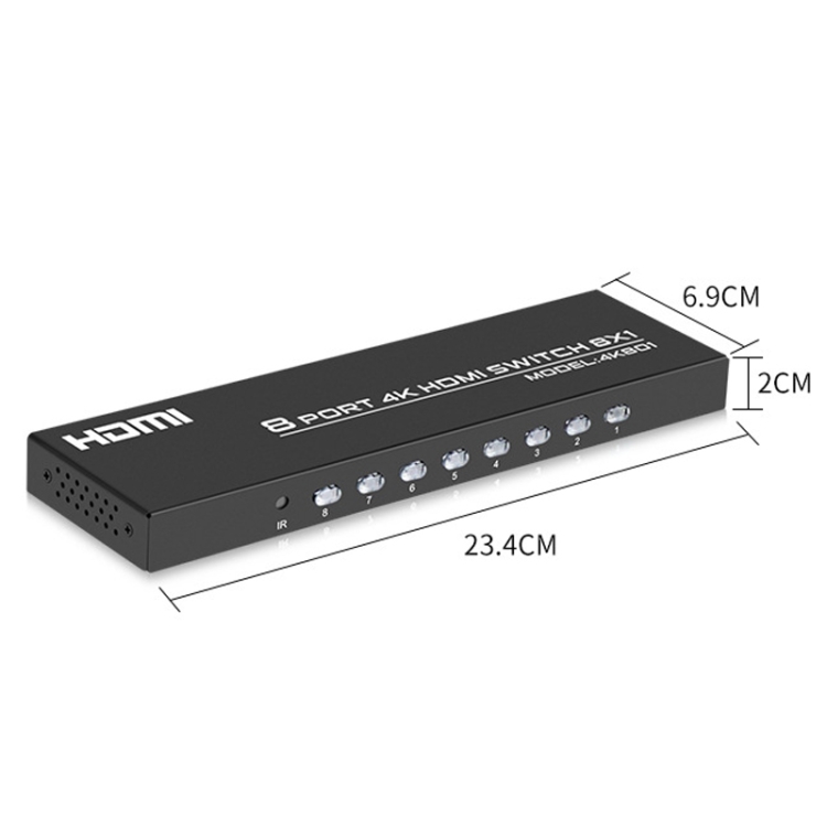 FJGEAR FJ-4K801 4K 8 en 1 salida HDMI HD Video Switcher, tipo de enchufe: enchufe de EE. UU. (negro) - B1