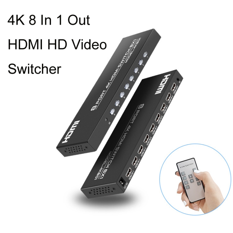 FJGEAR FJ-4K801 4K 8 en 1 salida HDMI HD Video Switcher, tipo de enchufe: enchufe de EE. UU. (negro) - B2