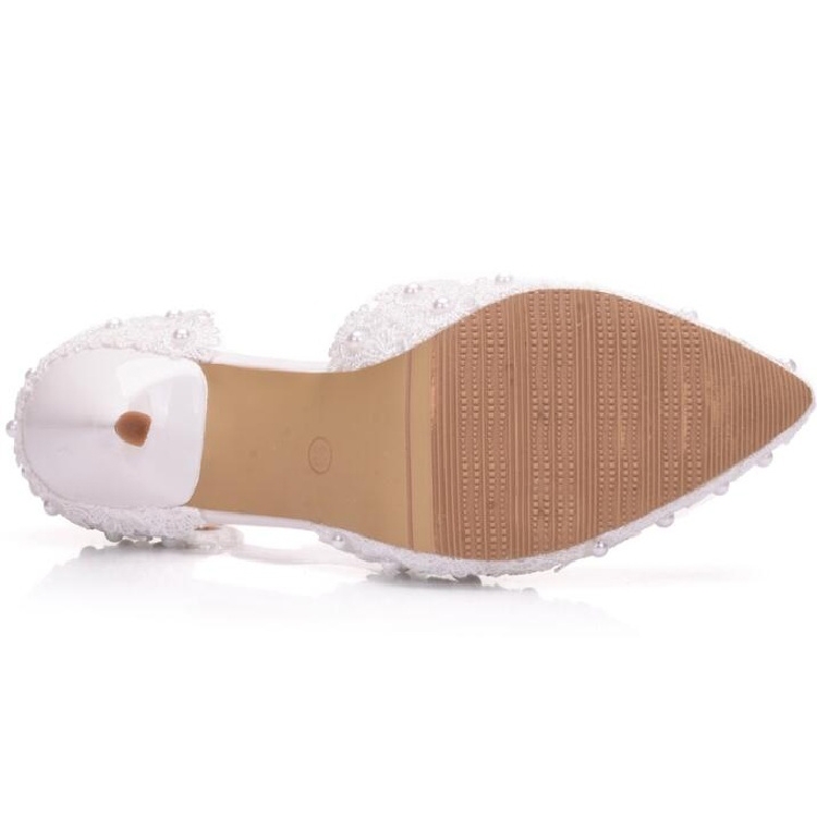 Zapatos de mujer Zapatos puntiagudos de princesa con perlas de encaje, Talla:  40 (Blanco 5,5 cm)