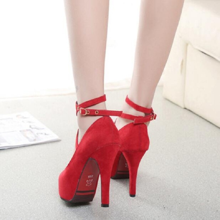 Women Shoes Round Toe Stiletto High Heels, Size:36(Blue)
