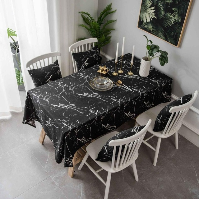 Marble Pattern Minimalist Tablecloth Cover Table Cloth Cotton Linen Dust-proof  Cabinet Cloth, Size:140x300cm(Black)