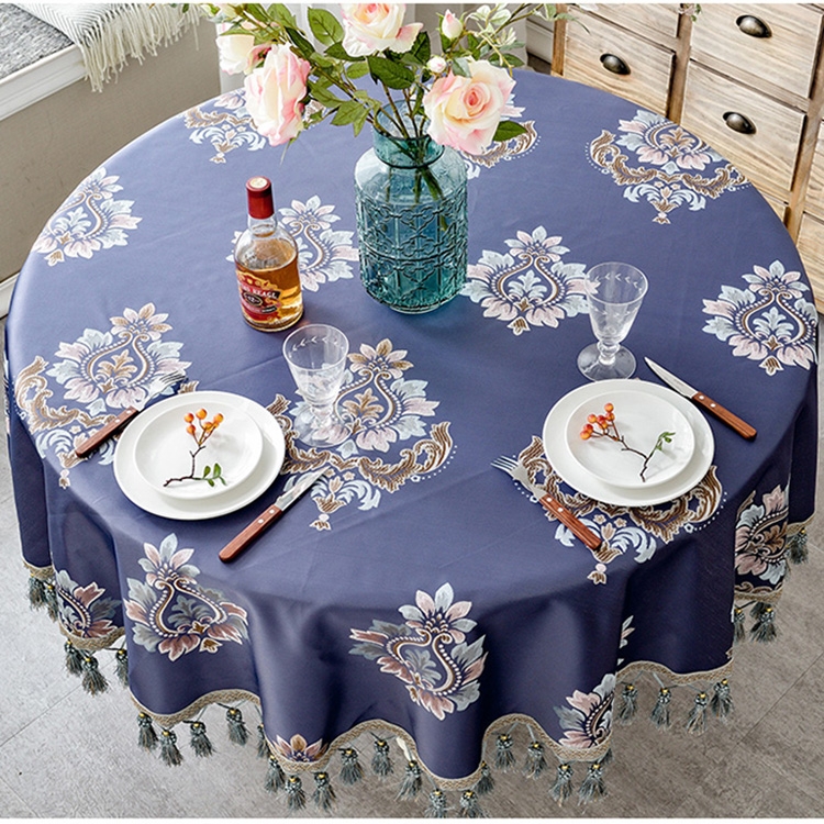 Tovaglia jacquard con nappa per matrimonio, festa di compleanno, tovaglia  da tavolo rotonda, dimensioni: 120 cm (blu scuro)