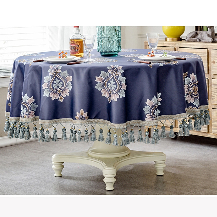 Tovaglia jacquard con nappa per matrimonio, festa di compleanno, tovaglia  da tavolo rotonda, dimensioni: 120 cm (blu scuro)