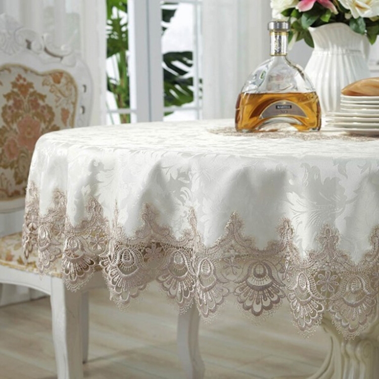 Classical Tablecloth Table Decor Jacquard Lace Elegant Table Cloth, Size:150cm  Round(Light Brown)