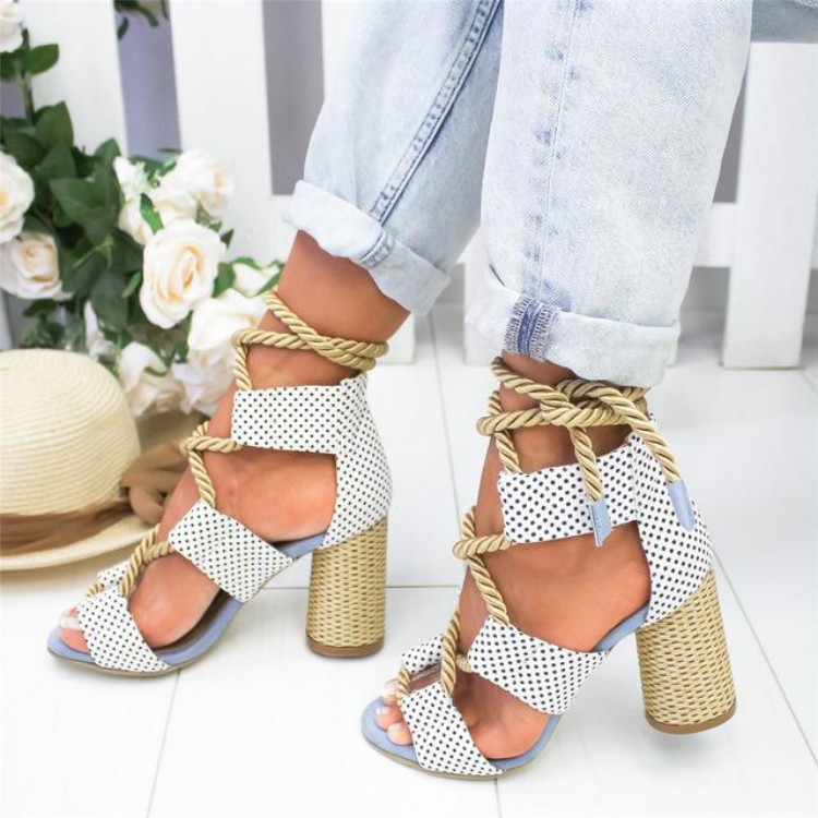 SUNSKY - Damesschoenen Opengewerkte kleurblok hennep Lace Up hoge hakken,  maat: 36 (wit)
