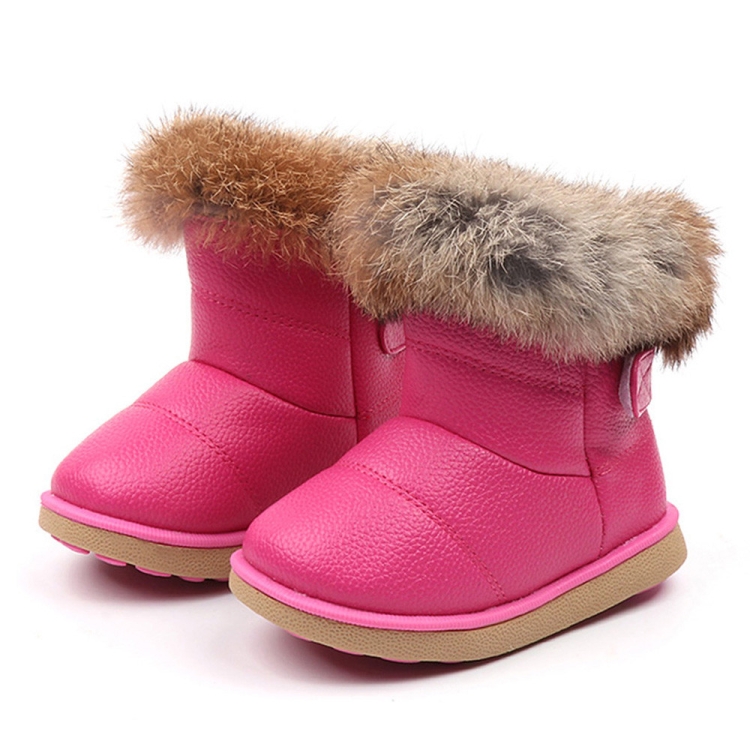 Botas para niña Zapatos de invierno Botas de nieve de piel de estudiante de  fondo suave Zapatos de cuero para niños Felpa, Tamaño del zapato: 22 (Rosa  roja)