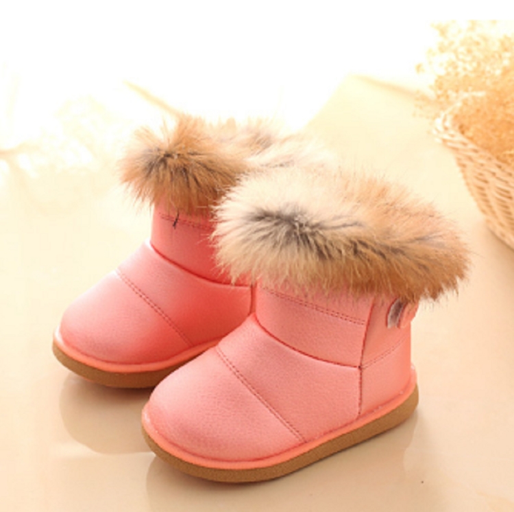 Botas para niña Zapatos de Botas de nieve piel de estudiante fondo suave Zapatos de cuero para niños Felpa, Tamaño del zapato: 22 (Rosa
