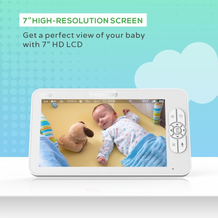 SM70 7 pulgadas 720 x 1080P Monitor inalámbrico para bebés Monitor de temperatura de la cámara Audio de 2 vías Enchufe del Reino Unido - B2