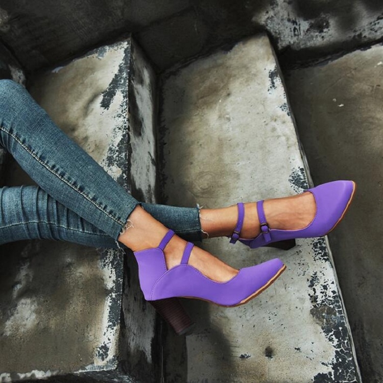 Women Shoes Plus Size Double Buckle Heel Heels, Size:40(Purple)
