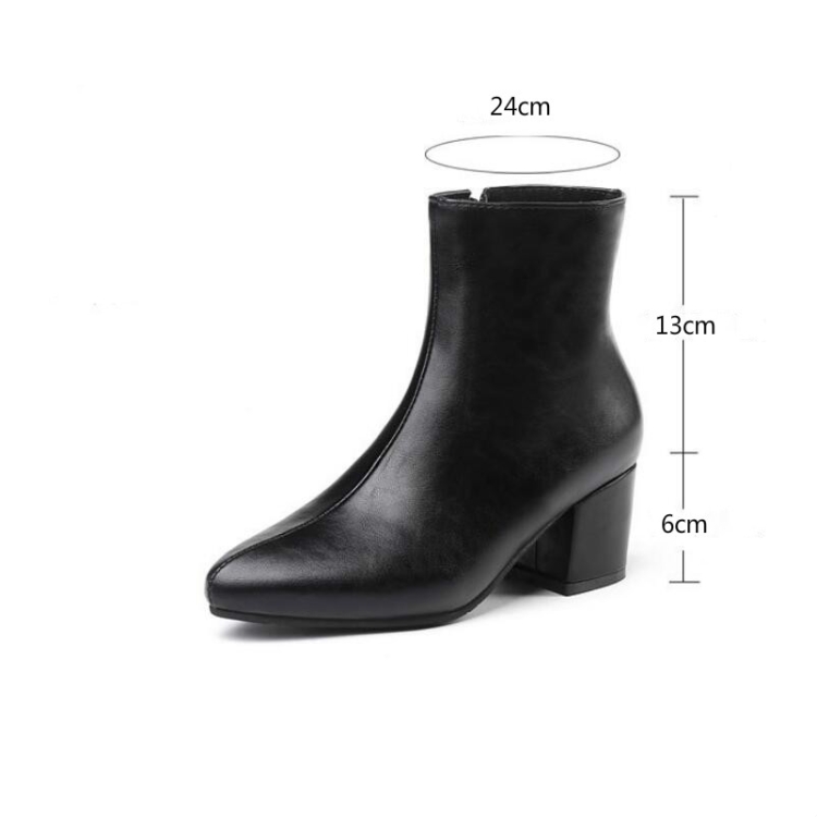 Autumn Winter Glitter Square Heel Pointed Low-Top Women Boots