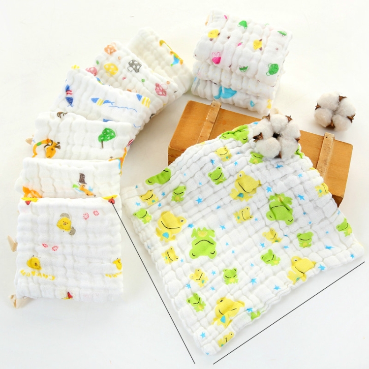 2 PCS Cotton 6-layer Gauze Saliva Towel Seersucker Small Square Scarf(Five-colored  Bear Head)