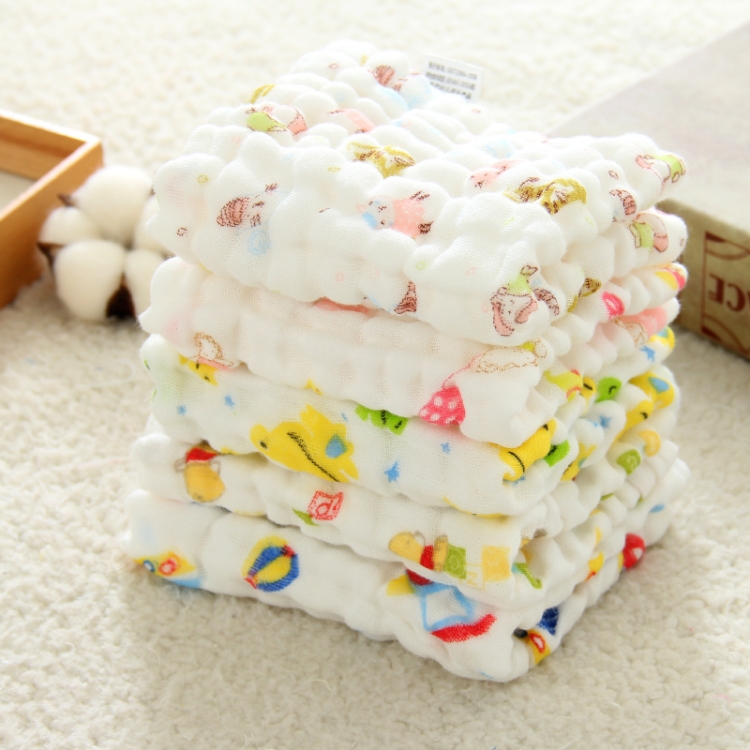 2 PCS Cotton 6-layer Gauze Saliva Towel Seersucker Small Square Scarf(Five-colored  Bear Head)