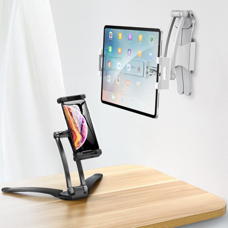 Multifunctional Mobile Phone Tablet Wall Hanging Desktop Aluminum Alloy Holder with Wall Base(Silver Gray) Multifunctional Mobile Phone Tablet Wall Hanging Desktop Aluminum Alloy Holder with Wall Base(Silver Gray)