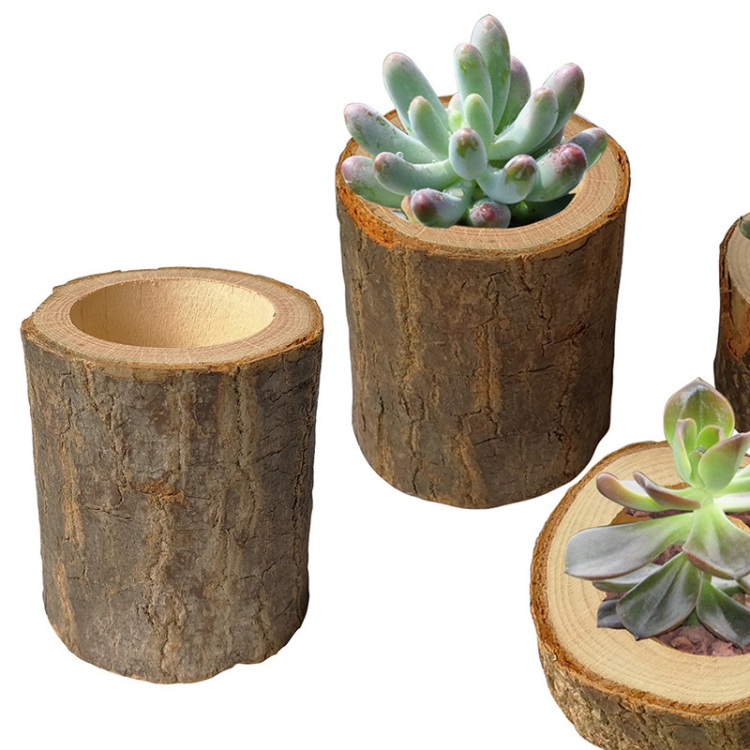 3 PCS Mini Natural Log Round Succulent Plant Pots and Candle Holders