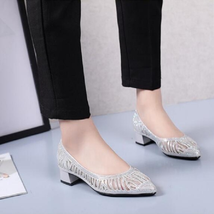 Women Shoes Hollow Rhinestone Pumps, Size:39(Black)