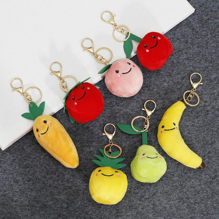 5 süße Obst- und Gemüse-Plüschbeutel-Anhänger-Schlüsselanhänger