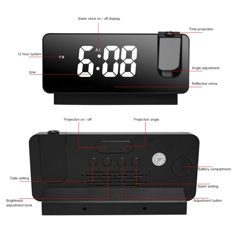 S282 Colorful Font Mute Electronic Digital Clock Mirror Projection ...