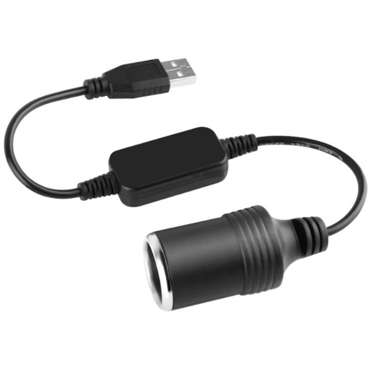 Car Converter Adapter Wired Controller USB to Cigarette Lighter Socket 5V to 12V Boost Power Adapter Cable(Black) - 1