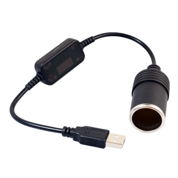 Car Converter Adapter Wired Controller USB to Cigarette Lighter Socket 5V to 12V Boost Power Adapter Cable(Black) - 2