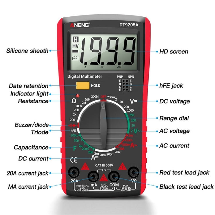 ANENG – multimètre numérique électrique DT9205A, testeur de