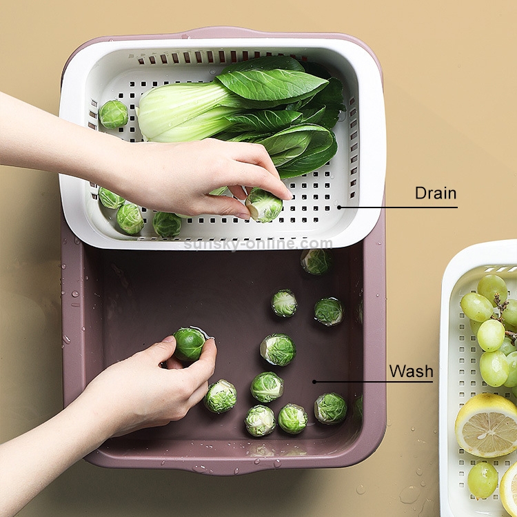 Classification à double couche Panier de drainage carré Cuisine Ménage  Panier de fruits et légumes en