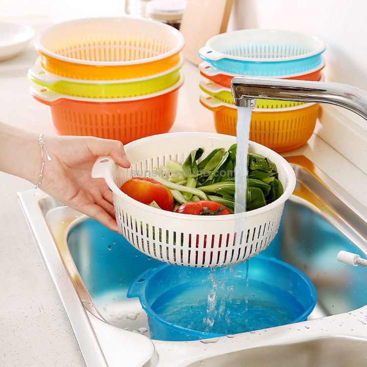 15 PCS Plastic Washbasin Kitchen Round Double Drain Basket Rural Garden  Fruit and Vegetable Basket, Size:S(Green)