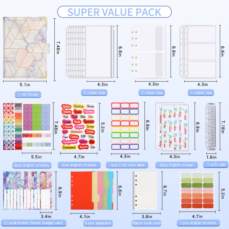 A6 Loose-leaf Notebook Budget Book Marbled Handbook สไตล์: รุ่นพื้นฐาน ...