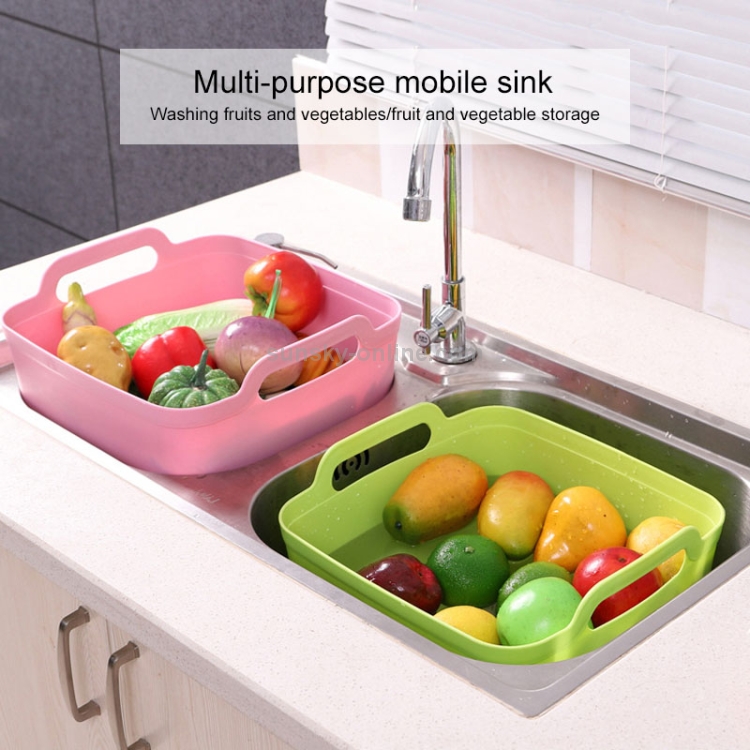 2 PCS multifonctionnel évier mobile cuisine en plastique panier de lavage  de légumes panier de vidange de stockage de fruits et légumes (vert)