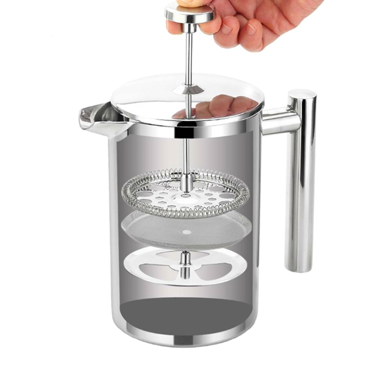 304 Stainless Steel French Pressure Coffee Pot Hand Made Tea Pot,  Capacity:1000ml