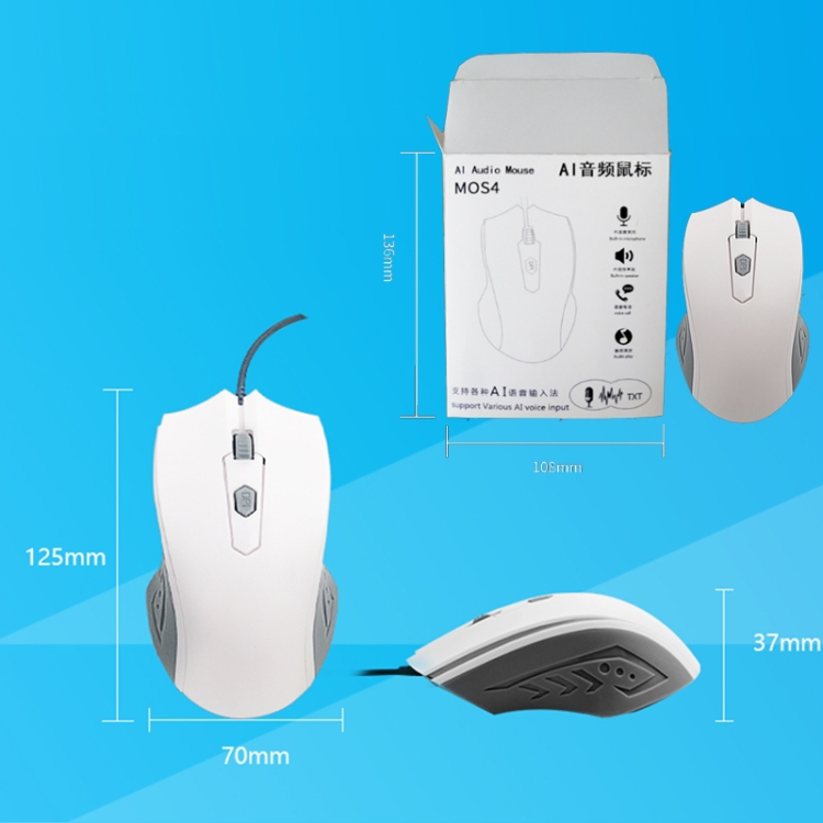 PCSENSOR MOS4 4 teclas 2400dpi Juego de reconocimiento de voz inteligente Ingreso mouse, longitud del cable: 1.5m (sonido) - B6