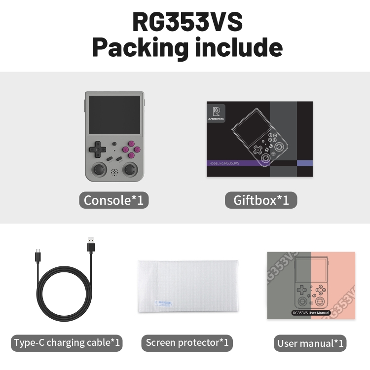 ANBERNIC RG353VS 3.5 Inch Wireless Game Box Linux Single OS Handheld Game Console 128G 25000 Games(Gray) - B2
