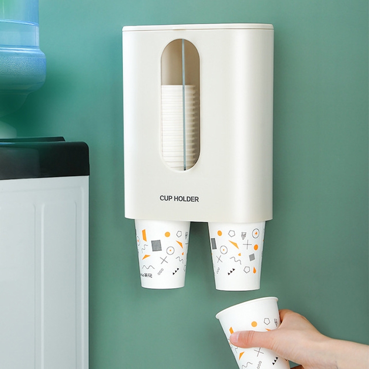 Household Punch-free Wall-mounted Disposable Paper Cup Taker Automatic Water Cup Holder Dispenser(Binocular White) - 1