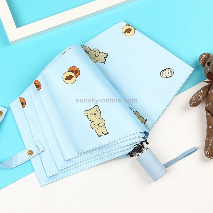 Children Sweet Vinyl Sunscreen Umbrella Tri-fold Student Cartoon Folding Umbrella, Style:Manual(Sky Blue)