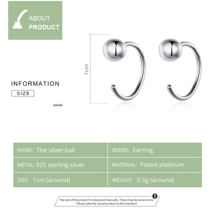 Sterling Silver Earrings Simple Platinum-plated Earrings Temperament Small Ball Earrings - 5